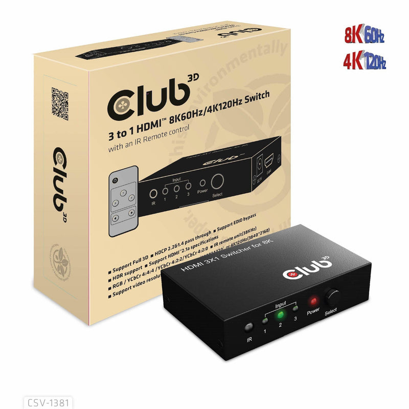 CLUB3D Switch 3A 1 Hdmi™ 8K60HZ/4K120HZ