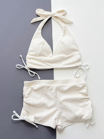 Womens Two-Piece Swimsuit Elegant Solid-Color Triangle Bikini With Ribbed Detailing