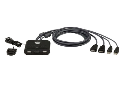 Aten Switch KVM With HDMI Cable USB 2 Ports CS22HF With Control Remote FHD — image 1