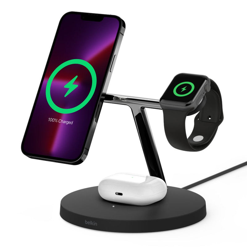 Belkin Boost Charge Pro Base Charging Inalmbrica With Magsafe + Power Adapter Ca 15 Watts Fast Charge Black Ap