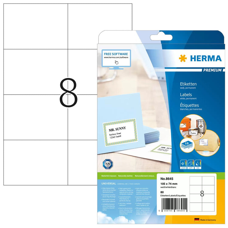 Herma Labels Premium A4 White 105X74 Mm Paper 80 Units