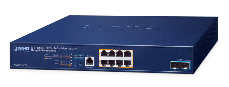Planet Layer 3, 8-PORT 2.5GBASE-T Gestionado L3 2.5G Ethernet (100/1000/2500) Energía Sobre Ethernet (PoE) 1U