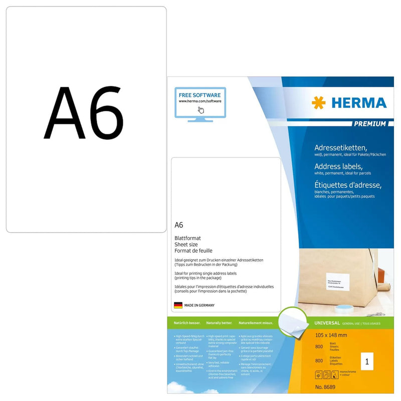 Herma Labels Dirección Premium A6 White 105X148 Mm 800 Pieces