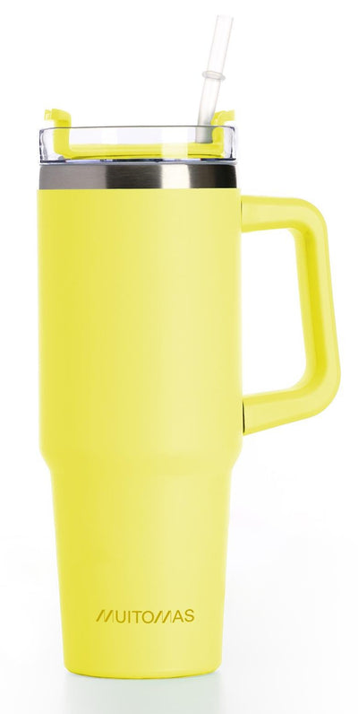 Muitomas, Mug Thermal Travel Steel With Pajita, Bebidas Calientes And Frías, 900ML, Colour Yellow — image 1