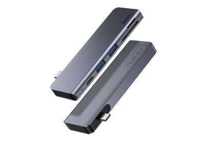 Baseus Adapter Hub Multifuncional Harmonica 5 1 (usb-c, USB 3.0, TF / Sd), Grey — image 1