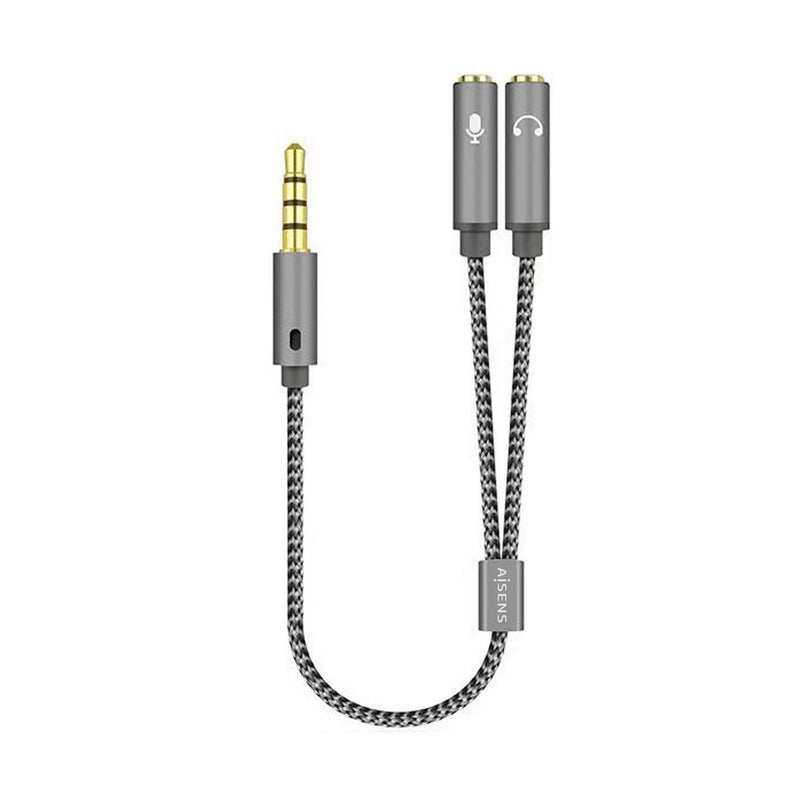 Aisens Cable Adapter Audio Jack 3.5 4 Pines/M-2XJACK 3.5 3 Pines/H - 25CM - Grey