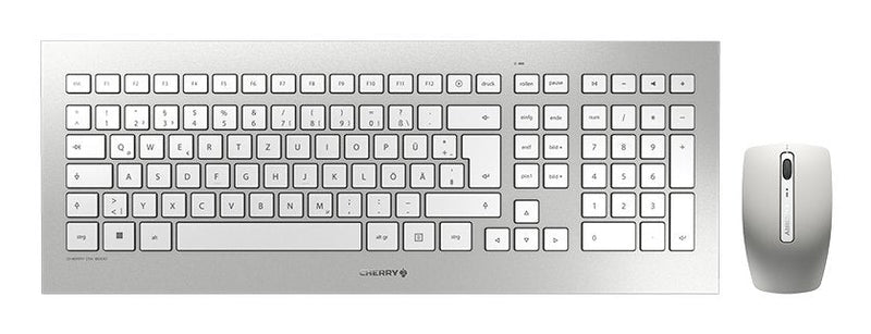 Cherry Teclado German + Ratón Inalámbrico, Blanco Plata