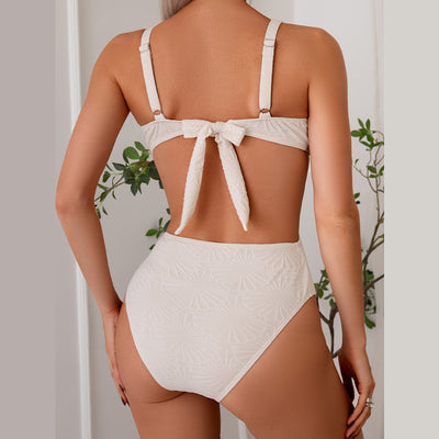Solid-color One-piece Bikini Swimsuit Womens Sexy Deep V-neck