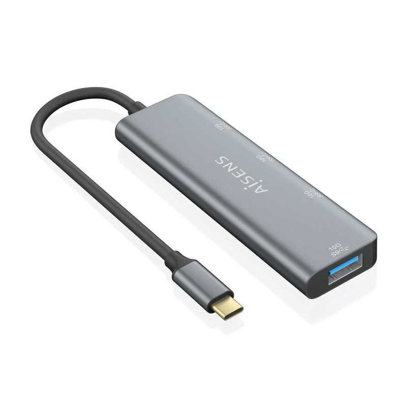 Aisens Hub USB 3.2 GEN2 10G USB-C - USB-C/M-1x USB-C/H-3x USB-A/H - 15CM - Grey