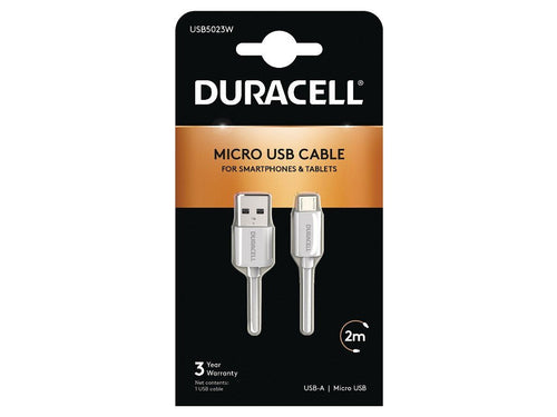 Duracell USB Cable 2.0 USB5023W USB Male Microusb Male 2M White — image 1