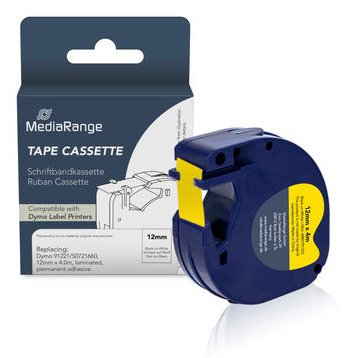 Mediarange Tape Labeller Komp. Dymo 12MMX4M Black/Yellow — image 1
