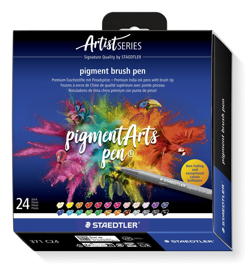 Staedtler 371 Pack 24 Markers Punta Pincel Soft - New Ink Multi Ink - Pigmentos Primera Quality - Colours Surt