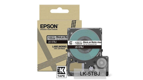 Epson Labelworks LK-5TBJ Black Sobre Transparent Matte Roll (1 8CM X 8M) 1 Cinta(s) Box Colgar Cartridge Tape  — image 1