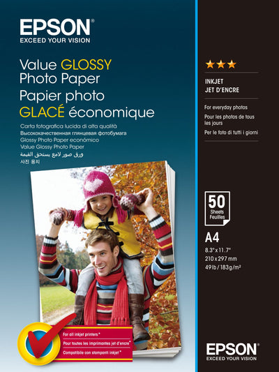 Epson Value Glossy A4 (210 X 297MM) 183G/M² 20 Hoja(s) Paper Fotográfico Glossy Expression Home XP-255 257 352 — image 1
