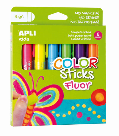 Apli Colour Sticks Temperas Solidas Fluorescentes - Pack 6 Units 6G - Finish Satinado Without Necesidad Barniz — image 1