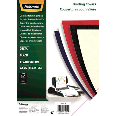 Fellowes Pack 25 Portadas Carton Simil Leather Delta Leather A4 - 250 Gr - Colour Black — image 1