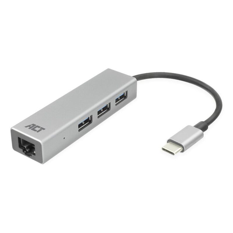 Hub USB-C And Adapter Ethernet, Número Ports 3x USB a Female With 1 Port Network Gigabit, Length Cable 0,15M,