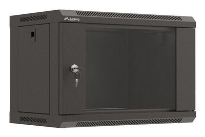 Lanberg Cabinet Mural Rack 19 6U 540X350 Flat Pack Black Door Glass — image 1