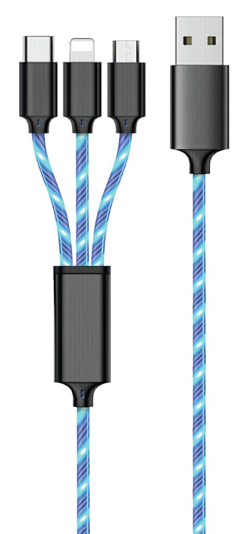 2GO 3IN1 LED Cable Blue Micro-usb & Apple & USB Type-c