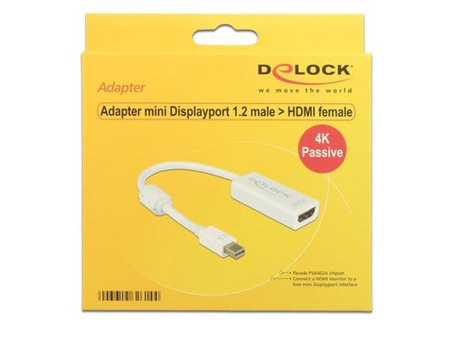 Delock Adapter Mini DisplayPort 1.2 Connector Male HDMI Connector Female 4K Pasivo White — image 1
