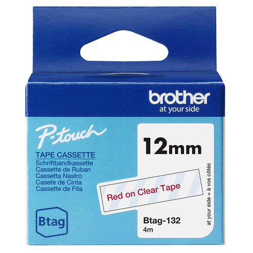 Brother Tape Labels BTAG-132 12MM, Red Sobre Transparent No Laminated BTAG132 — image 1
