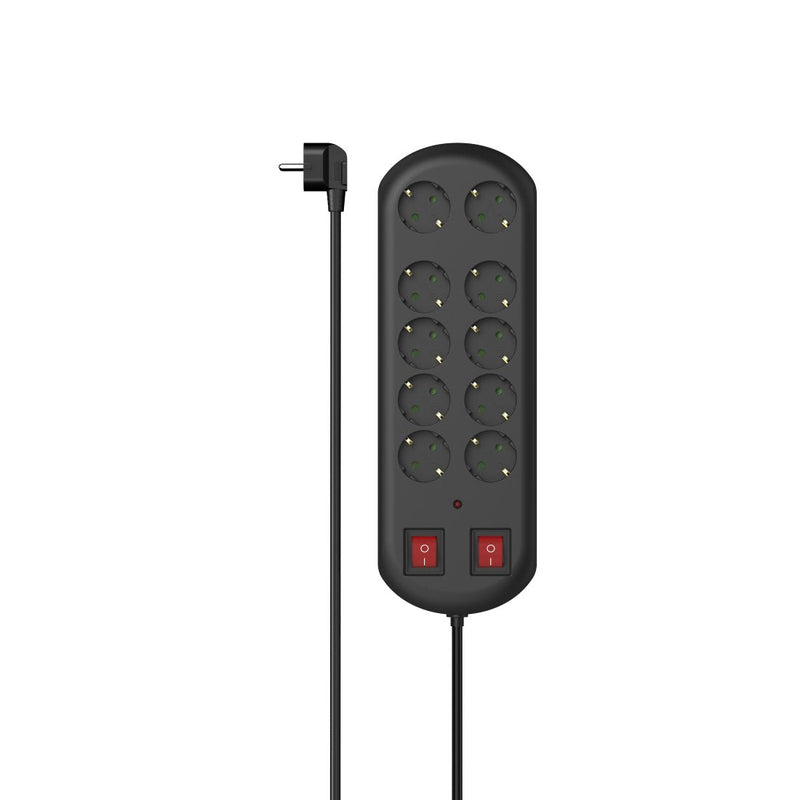 Hama Power Strip 10 Sockets C/ Protection 2 Switches 2M Black