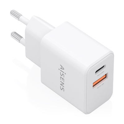 Aisens Charger GaN 20W, 1x USB-C PD 3.0, 1x USB-A QC3.0, White — image 1