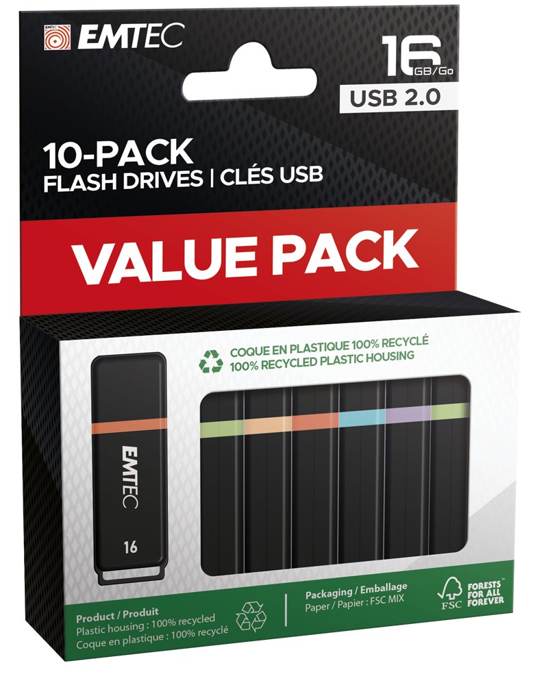Emtec Pack 10 Pendrives 16GB USB 2.0 Color Mix Retail