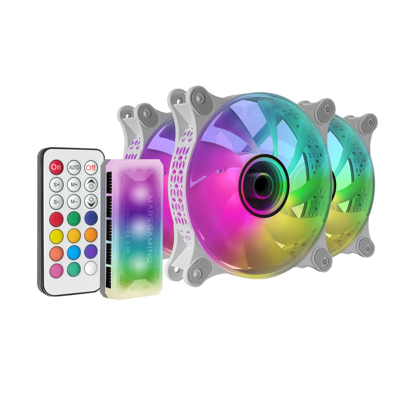 Mars Gaming Pack 3 Fans MF-3DKITW 12CM + Hub + Remote Control ARGB White