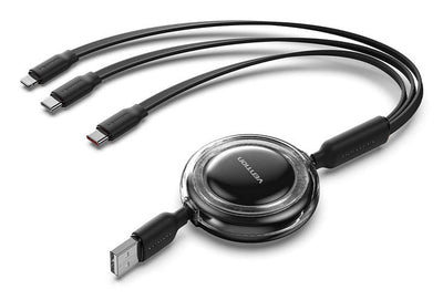 Vention USB Cable Retractable Trjbbe USB Male Lightning 2x USB Type-c Up To 17.5W 10Gbps 1.1M Black — image 1