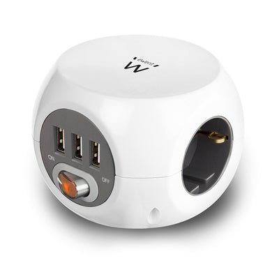 Ewent EW3939 Power Strip Bucket 3 Sockets/3 USB White — image 1