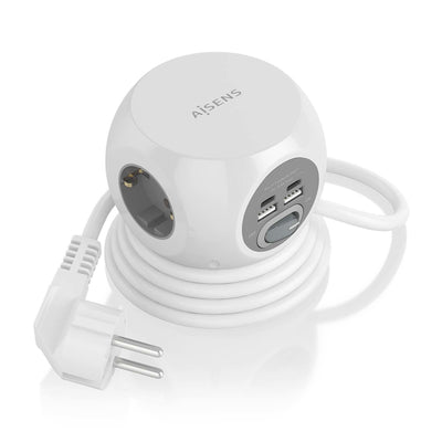 Aisens Power Strip Plugs Desktop Multifuncion With 3 Sockets + 2x USB-C, 2x USB-A, 1.4M, White — image 1