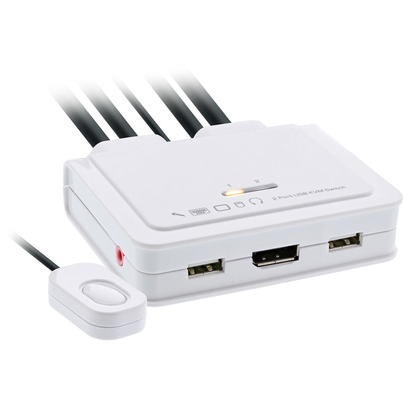 Inline Switch KVM , 2 Ports USB-C + DisplayPort a DisplayPort 1.2, 4K, With Audio, Cable Integrado