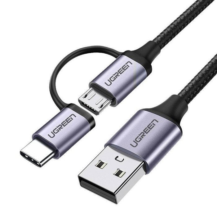 UGREEN USB-A To Micro USB + USB Type-c Cable 1M Black