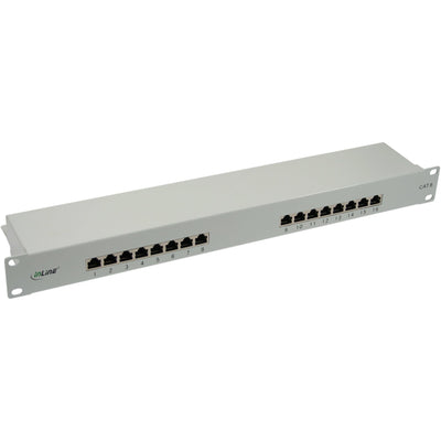 Inline Patch Panel CAT.6 16 Ports 19 1HE Grey Claro RAL7035 — image 1