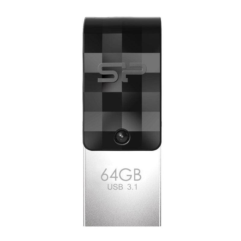 USB Flash Unidad Silicone Power 64GB USB 3.1 + Tipo C C31 Negro
