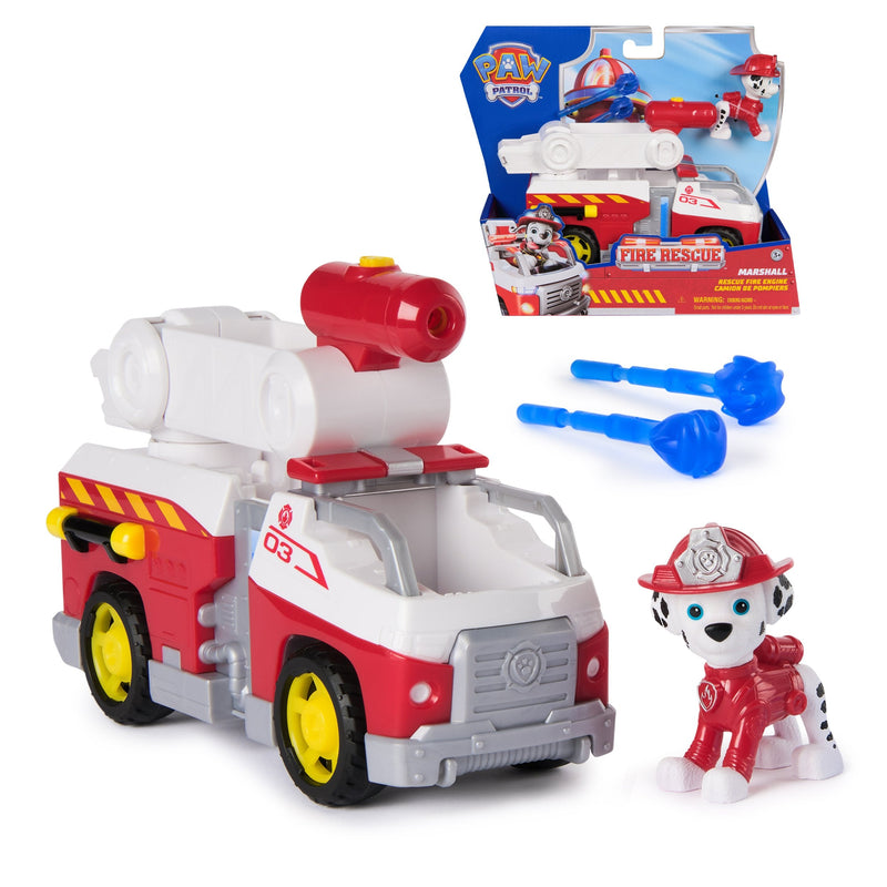 Spin Master Paw Patrol Fire Rescue: Camión Bomberos Marshall, Vehículo Toy With Ladder Tilting Lanzaproyectile