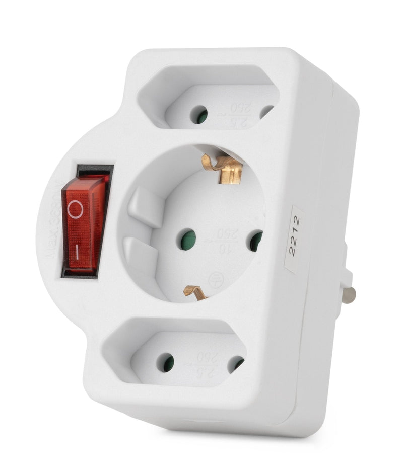 Entac Adapter Plug 2X Euro 1X Schukon Switch White