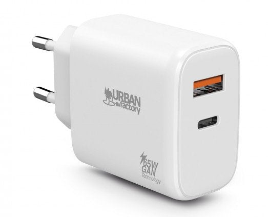 Urban Factory Charger Powee USB-C GaN 65W - 1 Port USB-C 45W + 1 Port USB-A 18W - Charging Fast - Colour