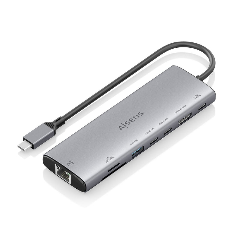 Aisens USB-C Dock 8 1, USB-C a 1x HDMI, 1x RJ45, 1x USB-A 10G, 2x USB-C 10G, 1XSD, 1XMICRO Sd, 1x USB-C Pd 100