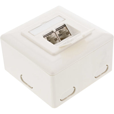Inline CAT.6 Wall Outlet Box Assembly Surface Or Empotrado 2X Plugs RJ45 White Vertical — image 1