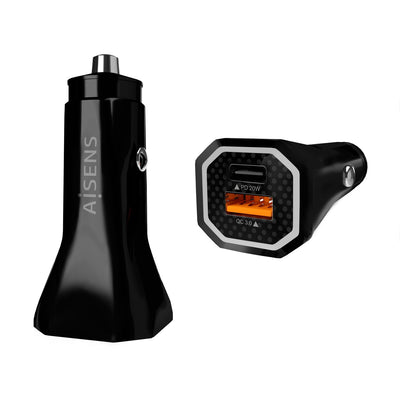 Aisens Car Charger 38W,1x USB-C PD 3.0 20W,1x USB-A QC3.0 18W - Black — image 1