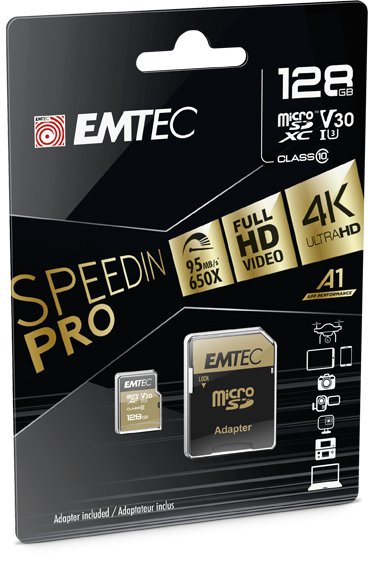 Emtec microSD Card 128GB Sdxc CL.10 V30 Pro + Adapter — image 1