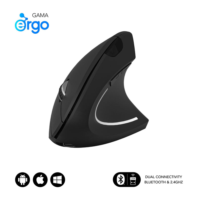 Subblim Mouse Glide Vertical Ergo Dual Vertical Bluetooth, USB 2.4GHZ 4000DPI - 5 Buttons - Uso Diestro - Blac