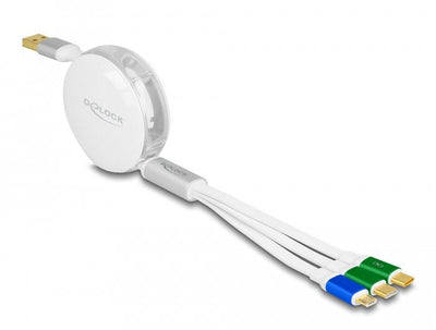 Delock 85358 Cable Charging Retractable USB 3 1 Tipo-a a Micro USB / 2 X USB Type-c™ With Charging Fast White — image 1