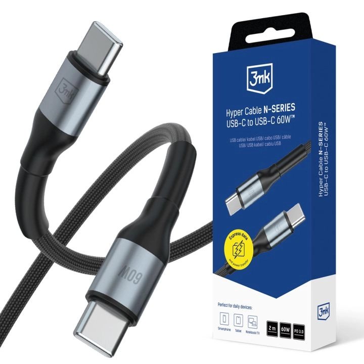 3MK Cable Hyper N-series C To C 2M PD 3.0 20V 3A 60W Black