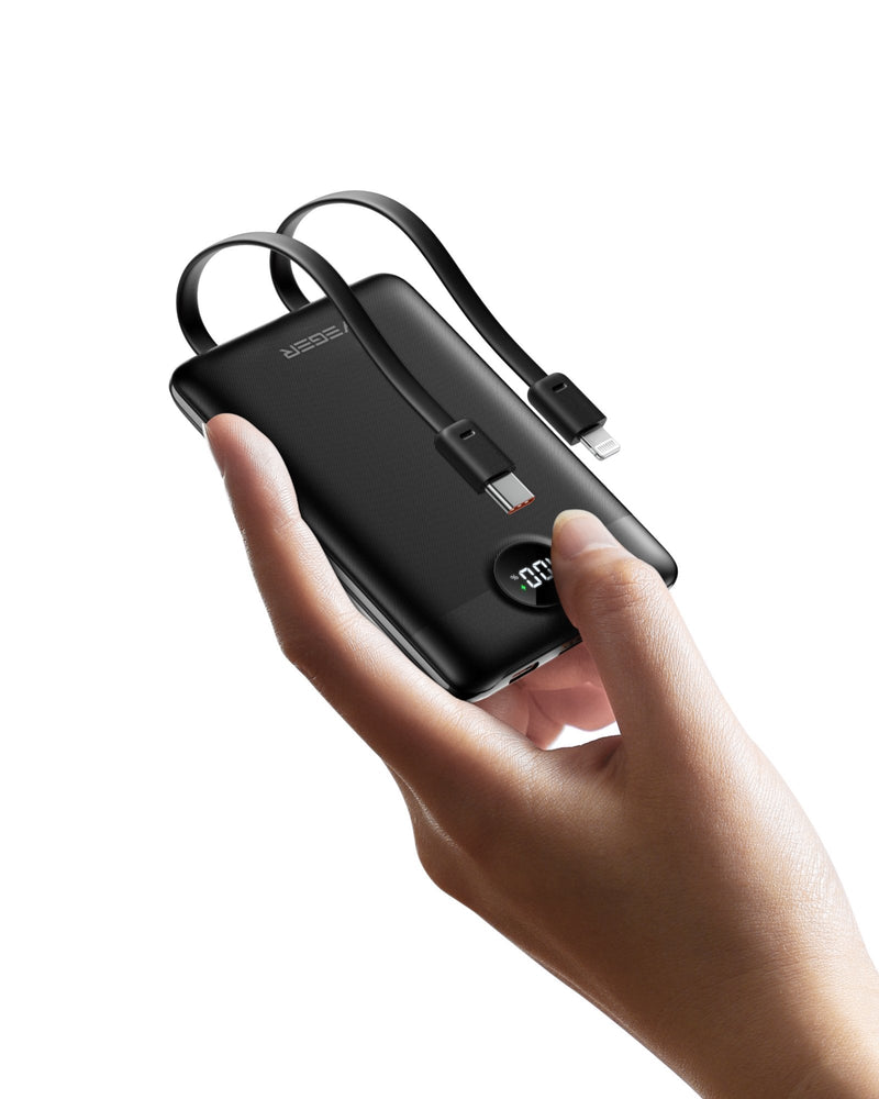 Veger Charger Powerbank C11 10000MAH Small 22W VG-W1170 With Cables Built Black