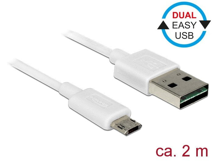 Delock Cable Easy-USB 2.0 Typ-a Male Easy-USB 2.0 Typ Micro-b St. 2M White