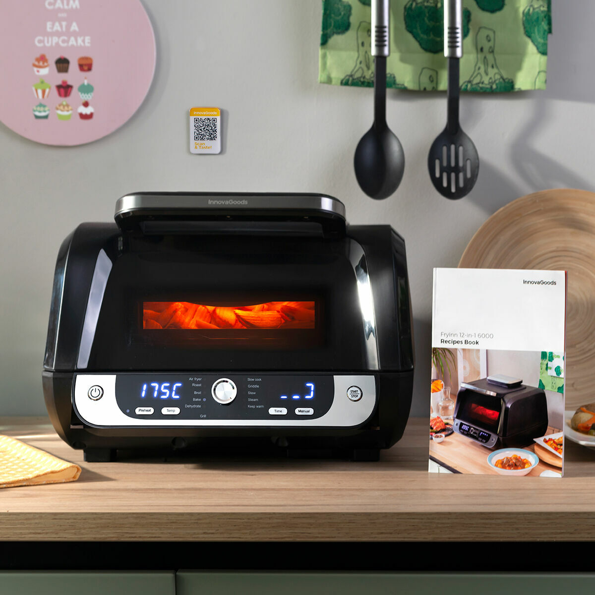 Innovagoods Air Fryer With Grill, Accessories And Recipe Book Innovagoods Fryinn 12-In-1 6000 Black Steel 3400 W 6 L