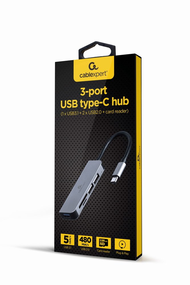 Gembird USB Type-c 3-PORT USB Hub USB 3.1 + USB 2.0 With Card Reader
